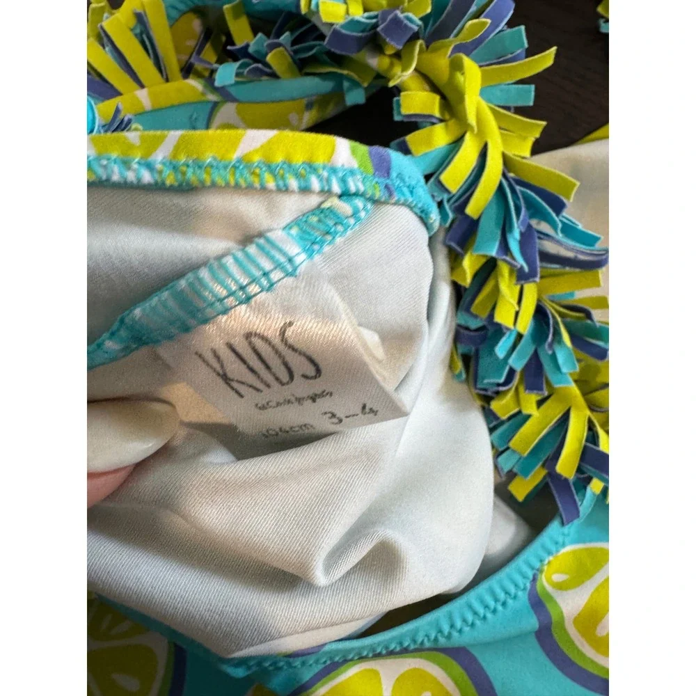 El Corte Ingles girls Lime Slice One Piece Swimsuit‎ 3-4 Turquoise Fringe swim